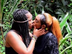 Hot african lesbians fuck each other with big dildo in homemade video