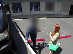 Beautiful ginger babe giving a hot POV blowjob to a tow truck driver
